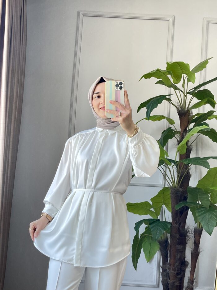 İnci Beyazı Saten Gömlek (1)