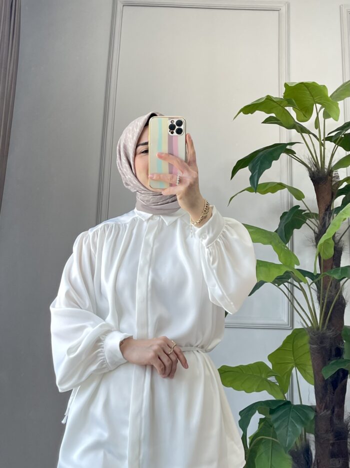 İnci Beyazı Saten Gömlek (2)