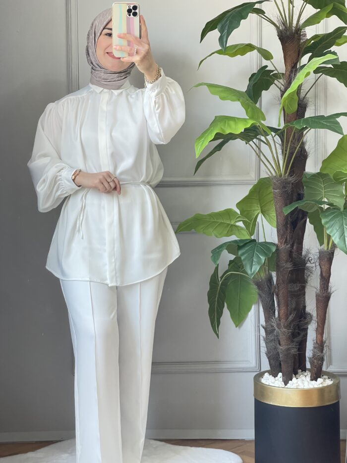 İnci Beyazı Saten Gömlek (3)