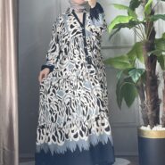 Siyah Desenli Önü Patlı Elbise (2)