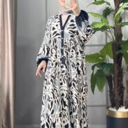 Siyah Desenli Önü Patlı Elbise (3)