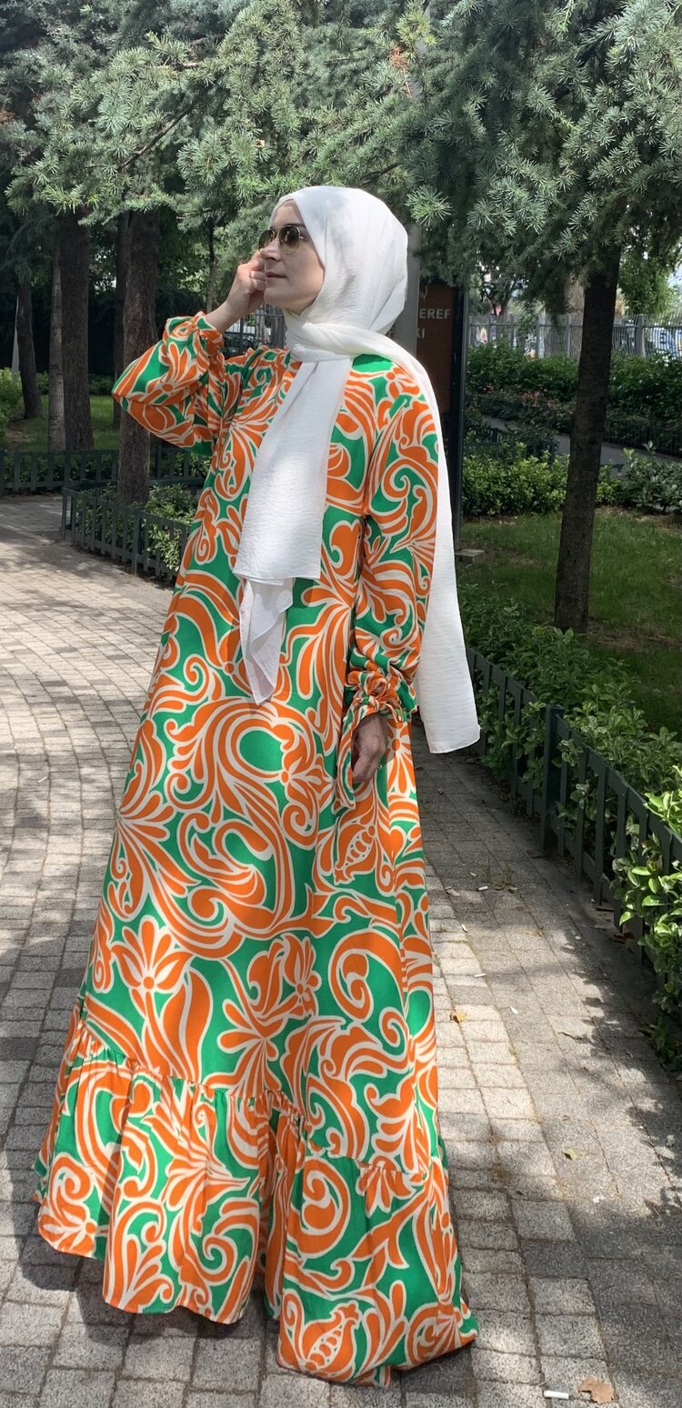 Viskon Elbise 🧡💚 (1)
