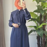 Yakası Pelerinli İnci Detaylı Ferace Elbise (1)