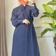 Yakası Pelerinli İnci Detaylı Ferace Elbise (2)