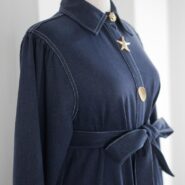 Lacivert Kendinden Fularlı Astarlı Trenç Kot Elbise