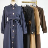 Miella Kendinden Fularlı Astarlı Trenç Kot Elbise