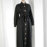 Siyah Kendinden Fularlı Astarlı Trenç Kot Elbise