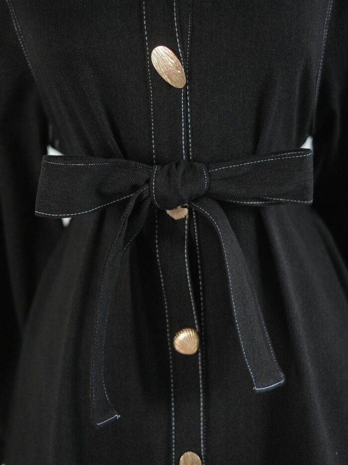 Siyah Kendinden Fularlı Astarlı Trenç Kot Elbise 2